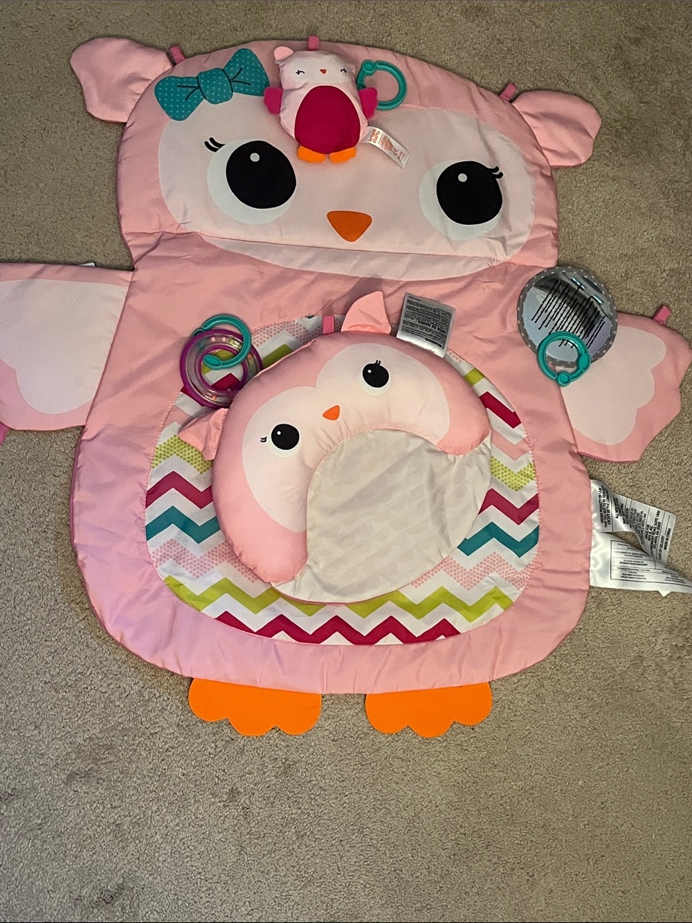 Pink Owl Play Mat & Tummy Time Pillow – Baby Learning Toy